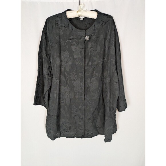 NWT Erin by Erin London Jacket 3X Women's Black Jacquard Button Down Swing Linen - Picture 1 of 7